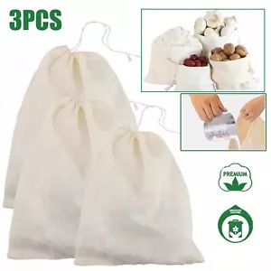 3Pcs Cotton Nut Milk Bag Reusable Food Strainer Brew Coffee Cheese Cloth Bag - Picture 1 of 8