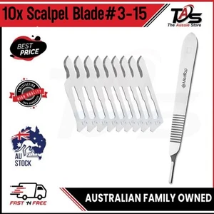 10x Surgical Sterile Carbon Steel Blade# 15 & Stainless Steel Scalpel Handle# 3 - Picture 1 of 12