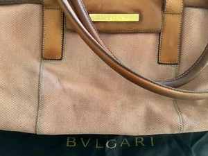 BULGARI Sac Femme Grand En Cuir Et Tissu Pêche Avec Usures ORIGINALE - Picture 1 of 17