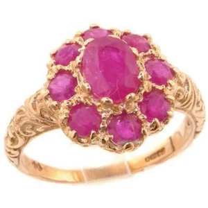 Solid 9k Rose Gold Natural Ruby Womens Cluster Ring - Sizes 4 to 12 - Picture 1 of 2