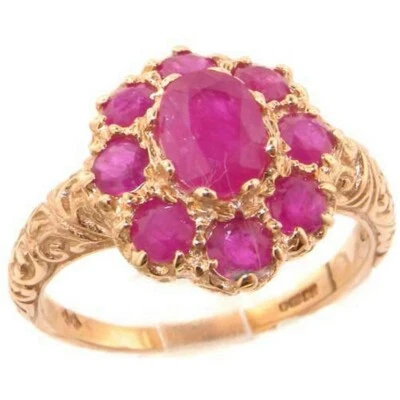 Solid 9k Rose Gold Natural Ruby Womens Cluster Ring - Sizes 4 to 12 - Image 1 of 2