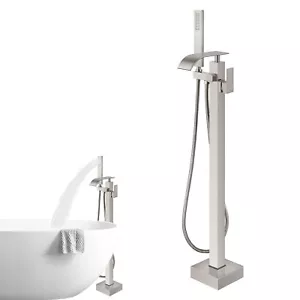 Freestanding Bathtub Bathroom Faucet Floor Mount Tub Filler Mixer System New - Picture 1 of 9