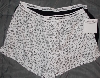NEW NWT CALVIN KLEIN 2 pair Lounge Sleep Boxer PJ Shorts Women M Black & CK AOP - Image 1 of 4