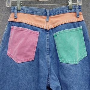 VTG Stefano International Colorblock Tapered Jeans Blue Orange Pink Green SZ 10 - Picture 1 of 10