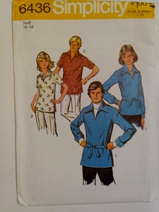 Simplicity 6436 Shirt Pullover Belted Sewing Pattern Mens S 34 36 UC VTG Collar - Picture 1 of 8