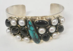 Nachlass DTR Desert Rose Jay King Chunky Armreif Armband Perle Onyx Türkis 925 - Bild 1 von 9