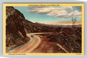 Boulder Dam NV-Nevada, Automobile On Transcontinental Highway Vintage Postcard - Picture 1 of 2