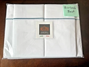 New White Bellino Italy Luxury Blue Piping King Sheet Set 100% Cotton Percale - Foto 1 di 4