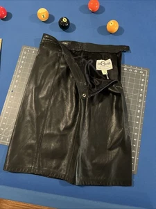 VTG The Old Mill Leather Skirt Size 14 Black Lined Midi Side-Zip Slit Biker Y2K - Picture 1 of 9