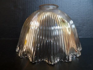 Antique Slight Amber Ribbed Scalloped Edge Glass Lamp Shade 2.25" Fitter - Picture 1 of 5