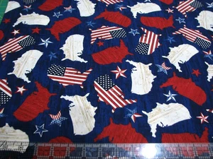 3 Yards Baumwollstoff - Timeless Treasures Amerikanische Flaggen 4. Juli USA Karten - Bild 1 von 1