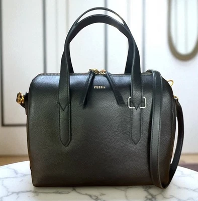 Fossil Sydney Satchel Black Leather Crossbody Bag Handbag NWT - Image 1 of 4