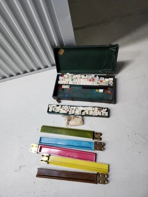 Vintage Chinese Mahjong Set 152 Tiles Catalin Bakelite 5 Racks And Extras - Image 1 of 4