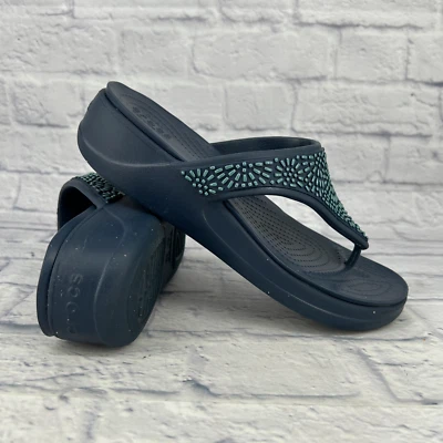 Crocs Monterey Diamante Wedge Navy Geometric Comfort Walking Foam Womens Size 10 - Image 1 of 4