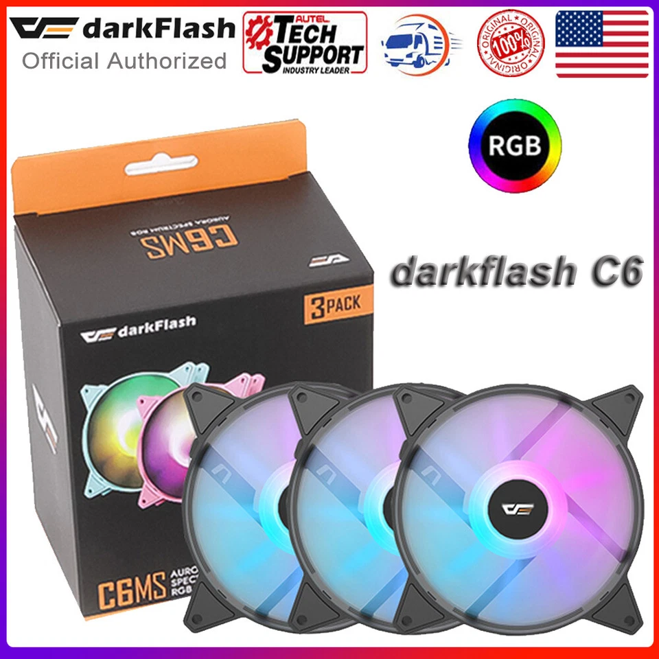 Aigo C6 120mm 3Pack RGB 12V 4Pin LED Computer Cooler Cooling PC Case Fan Kit - Image 1 of 4