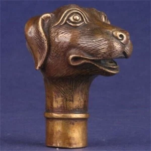 Rara Estatua Lucky Hecho a Mano Perro Tallado Bronce Coleccionar Caña Bastón Cabeza para Caminar - Imagen 1 de 9