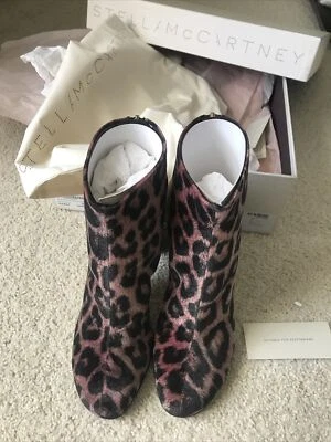 Vegano Stella McCartney Leopardo Terciopelo Tacón Bloque Botín Rosa 36.5 Nuevo en Caja Foto 1 de 4