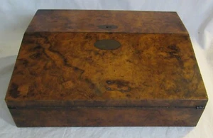 ANTIQUE BURL WOOD TRAVEL LAP TOP WRITING DESK WITH ORIGINAL KEY GREAT CONDITION - Picture 1 of 17