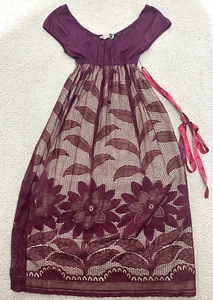 VTG 70s Young Edwardian By Arpeja Lace Maxi Dress Medium Empire Waist Burgundy - Picture 1 of 23