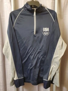 Olympia Pullover USA Herren Große L Blau Grau 1/4 Reißverschluss EUC Satin Polyester - Bild 1 von 7