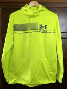 Men's UNDER ARMOUR Logo Black & Neon Yellow Stripe Hoodie Sweatshirt Size Medium - Picture 1 of 4