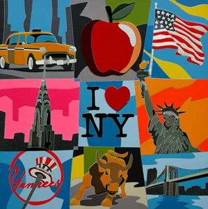 New York Fantasie Ugo Nespolo Oper Siebdruck Pop Art Papier nummeriert und signiert - Bild 1 von 1