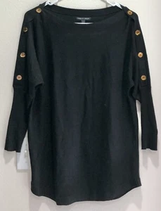 Cable & Gauge Top klein zierlich schwarz 3/4 Ärmel Goldknopf Akzent weich - Bild 1 von 8