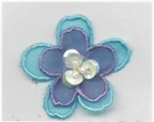 1 1/4" Turquoise Purple Flower w/ Bead Sequin Center Embroidery Patch - Picture 1 of 1