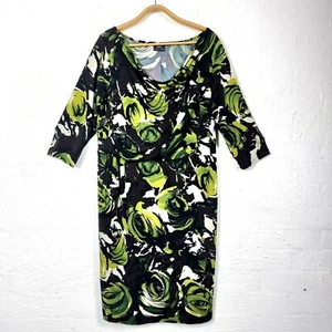 SARA Womens Dress Size 1X Brown/Green Floral Stretch Knit 3/4 Sleeve Cowl Neck - Picture 1 of 12