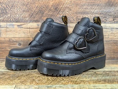 Botas Dr Martens Mujer Talla 6 Devon Corazón Cuero Plataforma Negro Hebilla Punk Gótico Foto 1 de 4