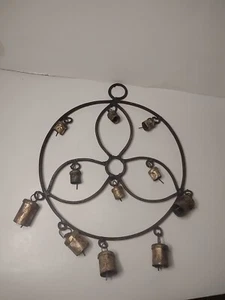 Wrought Iron Cow Bells WIND CHIME / Antique American - House Or Farmhouse Decor - Picture 1 of 8