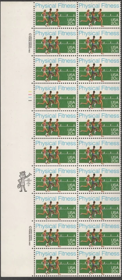 US Scott #2043 "Physical Fitness" Plate block of 20, MNH - Image 1 of 1