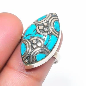 Turquoise Gemstone Adjustable Ring Tibetan Silver Antique Nepali Jewelry NR 3026 - Picture 1 of 7