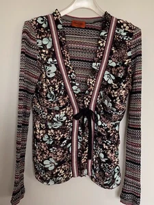 Women's MISSONI Top Cardigan Sweater Floral Striped Wool Silk Size IT 42 US 6 - Picture 1 of 12