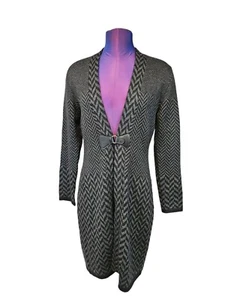 Suéter Cárdigan Plumero Chevron Negro y Gris Suave Surroundings Talla Pequeña E18 - Imagen 1 de 8