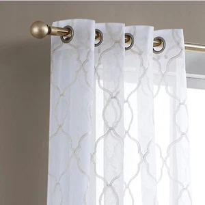 84” Charcoal Trellis Pattern Embroidered Window Curtain Panel - Picture 1 of 1