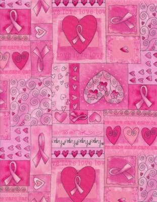 Breast Cancer Awareness Pink Ribbon Hearts Cotton Quilting Fabric 1/2  YARD - Image 1 of 3