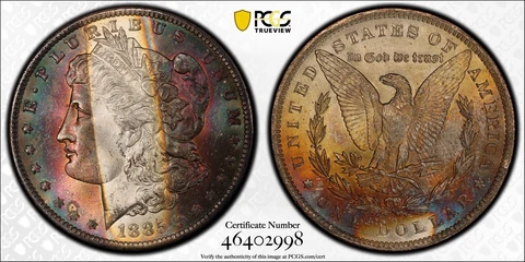 1885-O Morgan Dollar PCGS MS64 Gorgeous Colorful Strip Rainbow Toned W/Video Cover