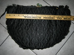 Seide genäht Vintage schwarz Lammwolle Hand Muff Tasche mit Geldbörse grün Clutch - Bild 1 von 10