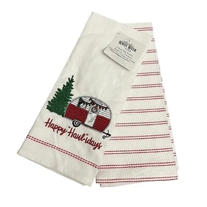 Set asciugamani cucina cotone natalizio camper Happy Haulidays White River Home x 2 - Foto 1 di 6