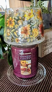 Yankee Candle Transitional Floral Shade Crackle Glass Watercolor and Gold Flower - Picture 1 of 6