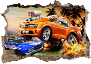 Hot Wheels Toys Cars Kids Boys 3d Smashed Wall View Sticker Poster Mural Z 6-78A - Picture 1 of 1