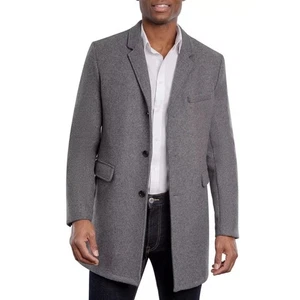 Michael Kors Men's Solid Medium Grey Wool Blend Ghent Slim Fit Topcoat Size 42R - Picture 1 of 12