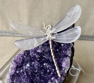 Cristal de roca y libélula de plata sobre amatista 4 1/2"-Peter Muller Foto 1 de 4