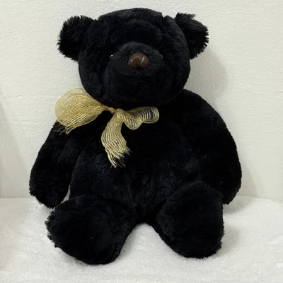 Gund 1991 Vintage Plush Black Teddy Bear Gold Ribbon Bow Stuffed Animal 18” - Image 1 of 4
