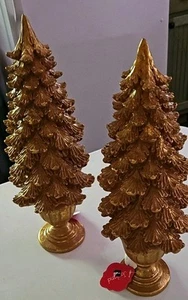 Joyland 2 piedistallo natalizio vintage oro RESINA ALBERI DI VACANZA 16" RT $140 nuovo con etichette - Foto 1 di 11