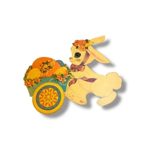 Vintage Hase Kaninchen Schubkarre 16" gestanzt süß Ostern - Bild 1 von 8