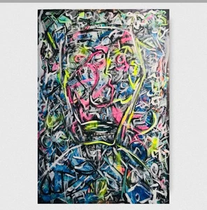 ABSTRACT ART ON CANVAS Original Acrylic Painting WALL ART BRIGHT SIGNED 32x47 - Picture 1 of 5