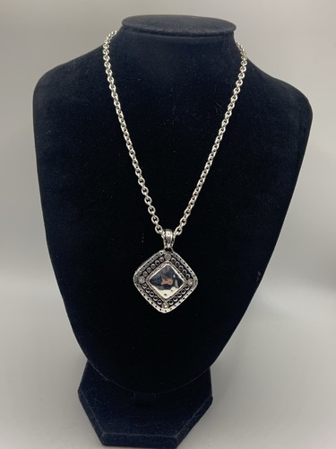 VETEMENTS Collana con ciondolo strass tono argento 16” con prolunga da 2”