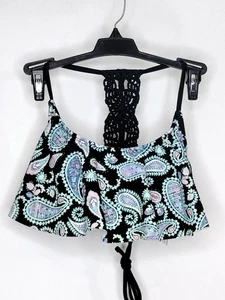 NWT Arizona Bandeau Swimming Top Color Black/Teal Spaghetti Strap Paisley Print  - Picture 1 of 2